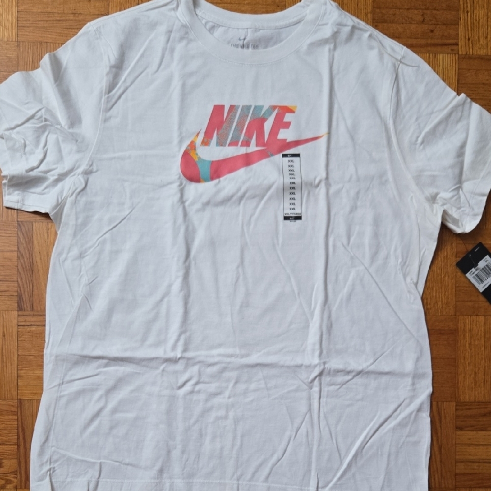 Nike Men's White Tee with Multicolor Logo